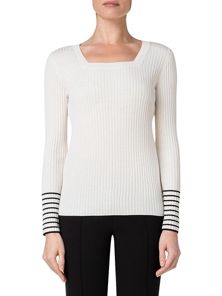 Square-Neck Rib-Knit Wool Top