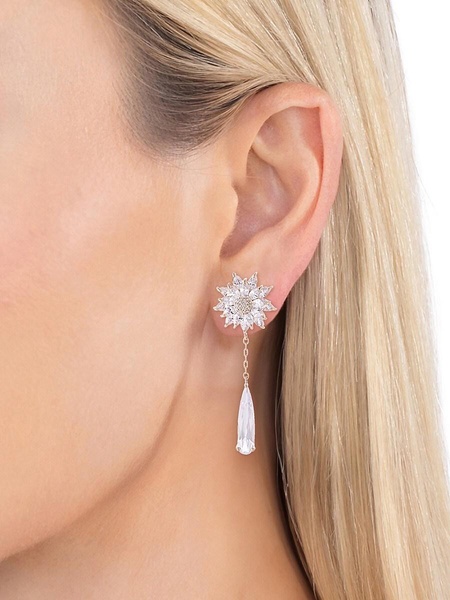 Luxe Anahita 18K Goldplated & Cubic Zirconia Floral Drop Earrings