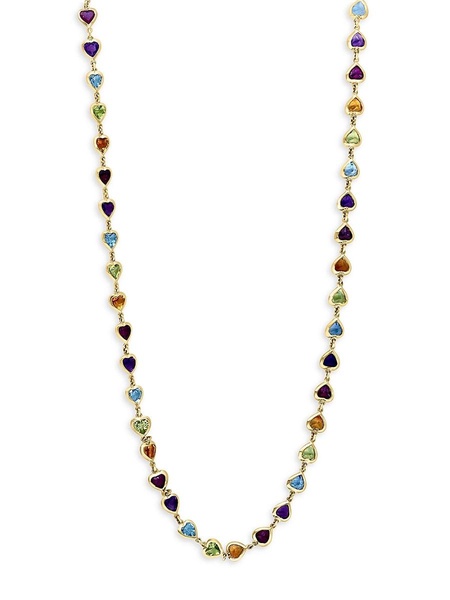 14K Yellow gold & Multi Stone Heart Necklace