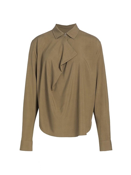 Long-Sleeve Draped-Front Top