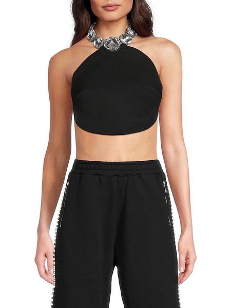 Crystal Embellished Virgin Wool Crop Top