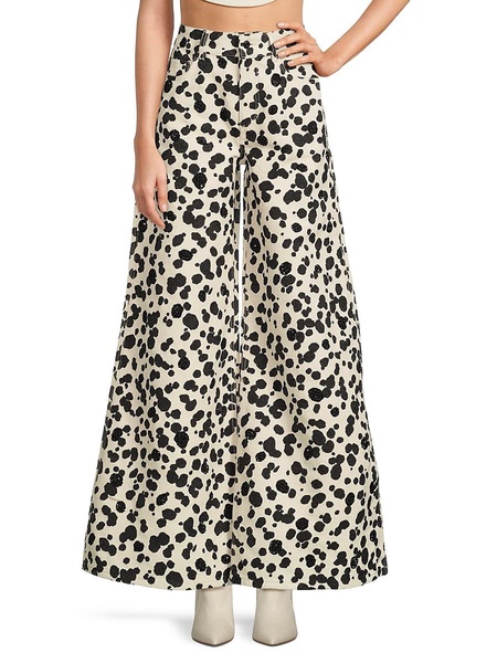 Dot Print Wide-Leg Jeans
