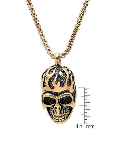 18K Gold Plated Fire Skull Pendant Necklace
