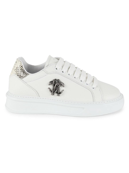 Snake-Embossed Low Top Leather Sneakers