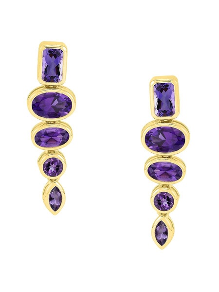 14K Yellow Gold & Amethyst Drop Earrings