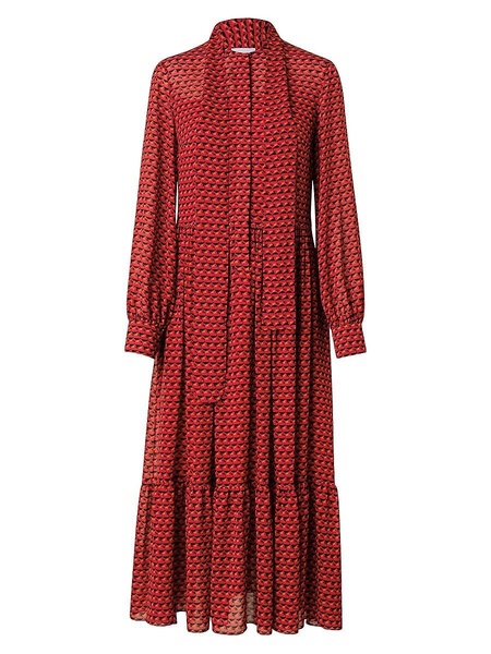 Print Tie Neck Midi-Dress