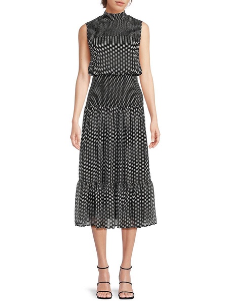 Mock Neck Sleeveless Smocked Midi Dress