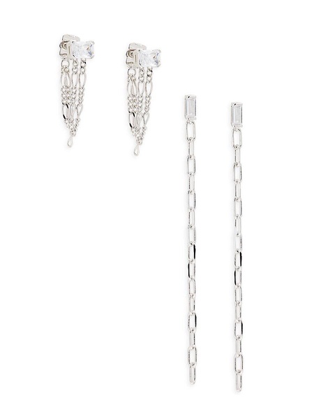 2-Piece Rhodium-Plated & Cubic Zirconia Empire Swag Linear Earring Set