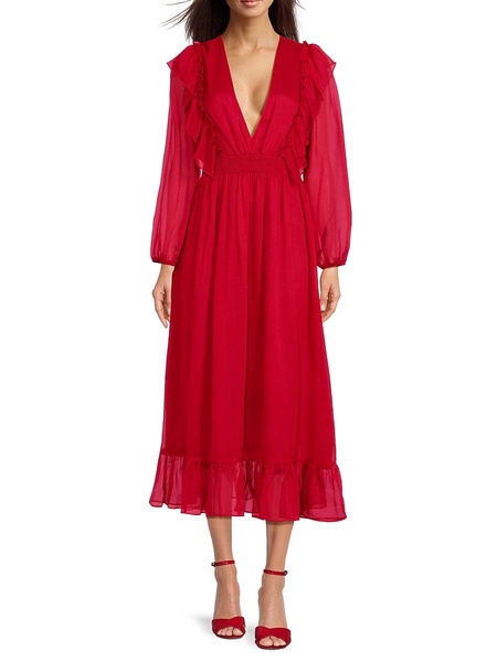 Mina Long Sleeve Ruffled Midi Dress