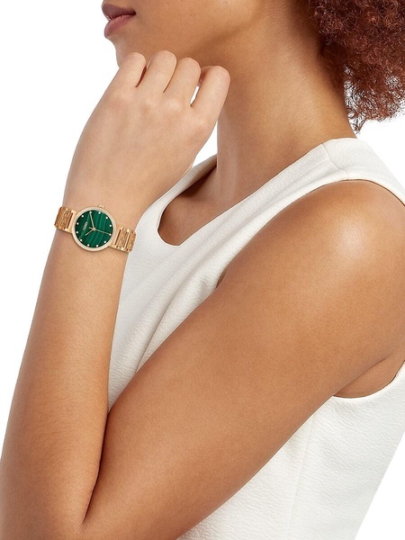 Forever IP Rose Goldtone Stainless Steel, Malachite & Diamond Bracelet Watch/28MM