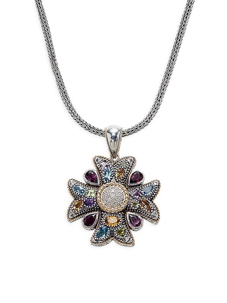 Sterling Silver, 18K Yellow Gold & Multi Stone Pendant Necklace