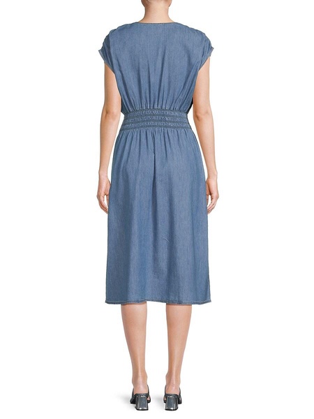 Smocked Waist Chambray Midi Dress