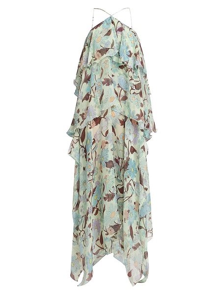 Asymmetric Floral Silk Dress