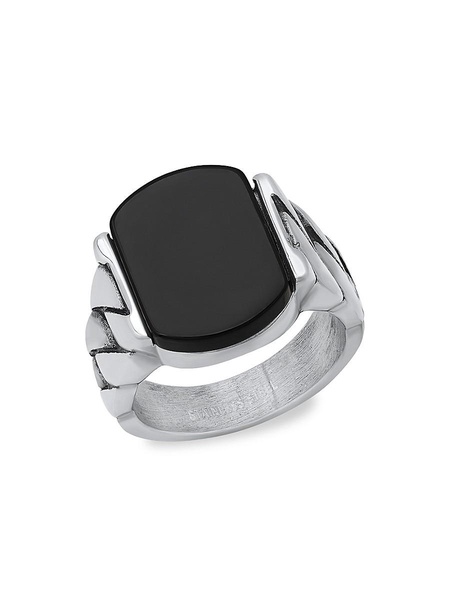 Stainless Steel & Simulated Onyx Chain Signet Ring