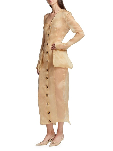 One Shoulder Organdy Midi Dress