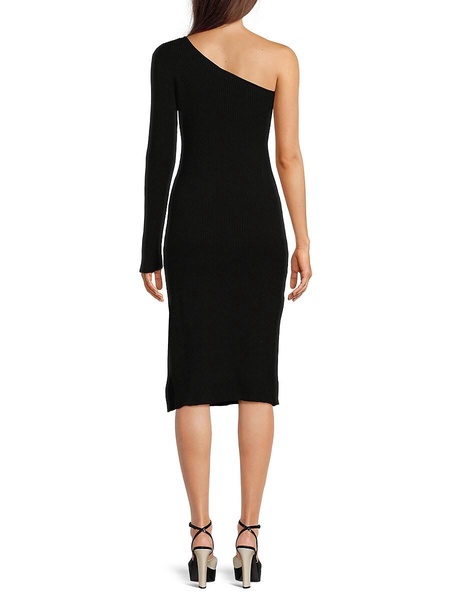 One Shoulder Knit Midi Sheath Dress