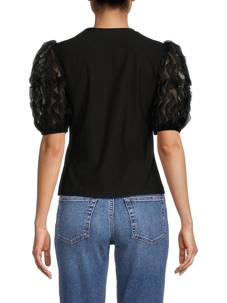 Ruffle Trim Puff Sleeve Top