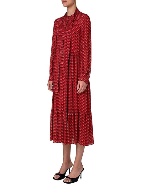Print Tie Neck Midi-Dress