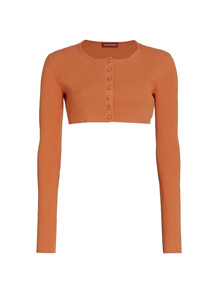Cropped Ribbed Knit Sweater