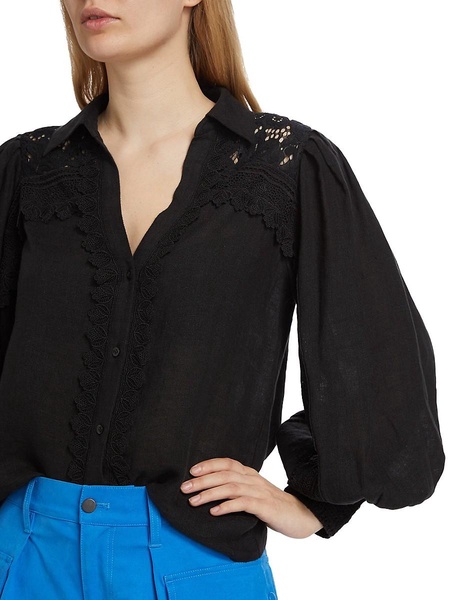 Linen Lace-Paneled Blouse