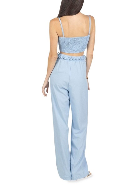 2-Piece Corsage Crop Top & Belted Pants Set