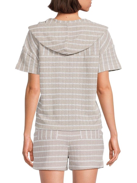 Striped Short Sleeve Hooded Top