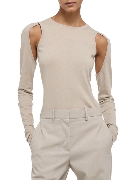 Cotton Cut-Out Crewneck Sweater