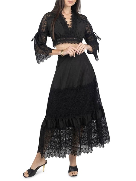 2-Piece Lace Trim Top & Skirt Set