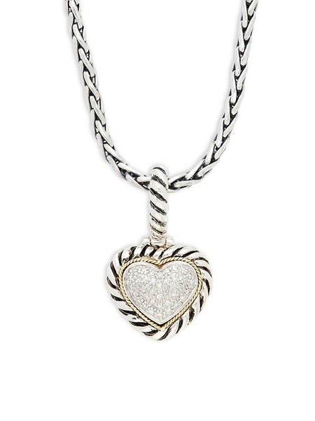 Sterling Silver, 18K Yellow Gold & Diamond Heart Pendant Necklace