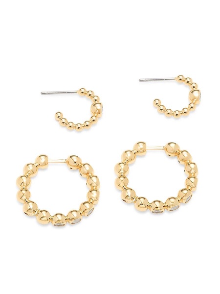 Set of 2 18K Goldplated Double Ball Hoop Earrings