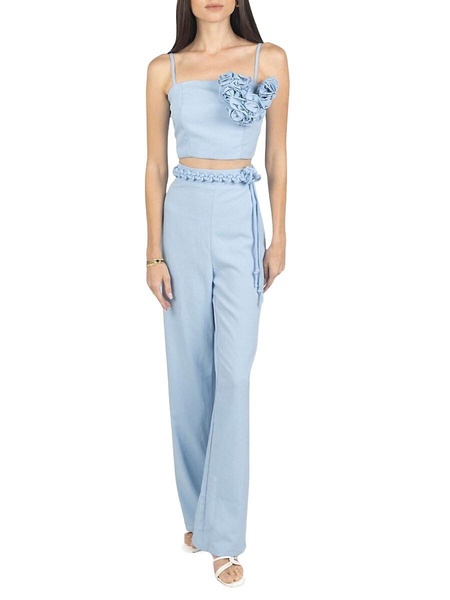 2-Piece Corsage Crop Top & Belted Pants Set