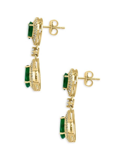 14K Yellow Gold, Emerald & Diamond Teardrop Earrings