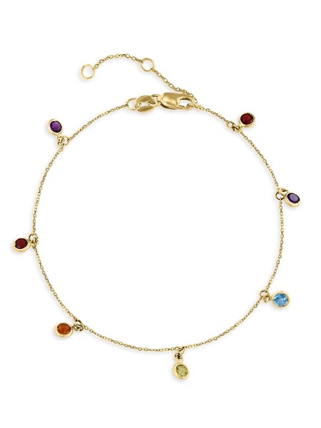 14K Yellow Gold & Multi Stone Station Bracelet