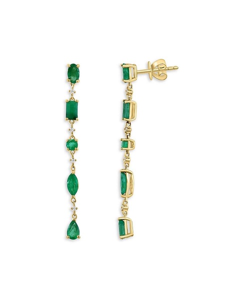 14K Yellow Gold, Emerald & Diamond Drop Earrings