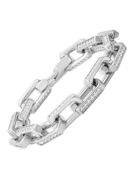 Stainless Steel & Simulated Diamond Heirloom Link Chain Bracelet