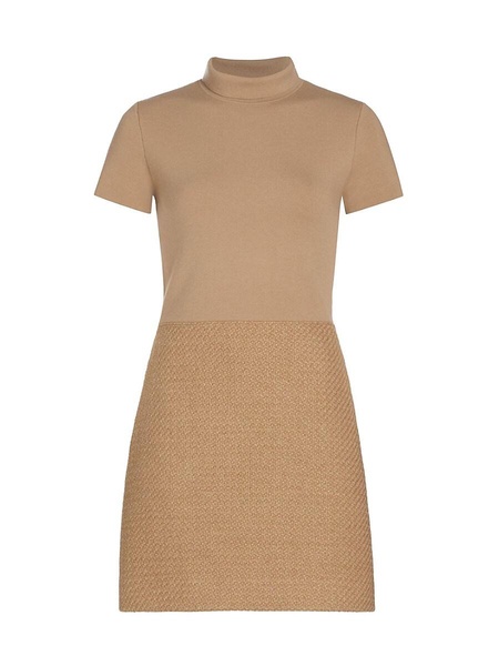 Tweed & Knit Turtleneck Mini Dress