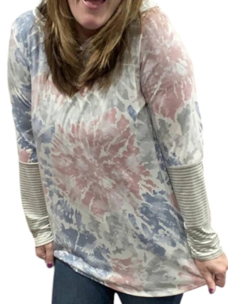 tie dye meets stripes hoodie in grey multi