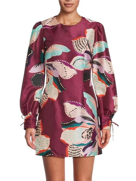 deva mini dress in plum jungle floral