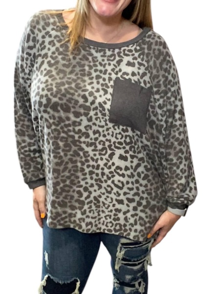 oversized snow leopard sweater in grey