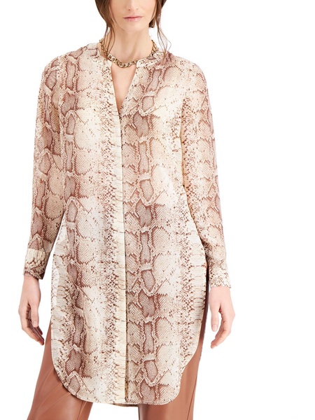 petites womens snake print sheer tunic top