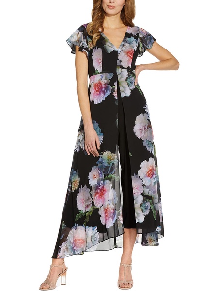 womens chiffon overlay floral jumpsuit