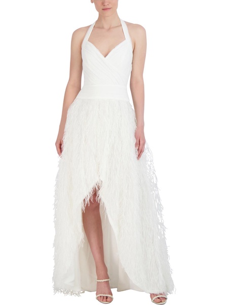 womens hi-low feather evening dress