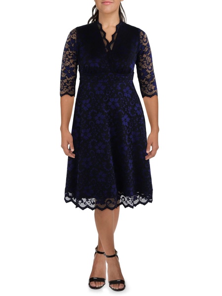 plus womens three-quarter sleeves casual midi dress