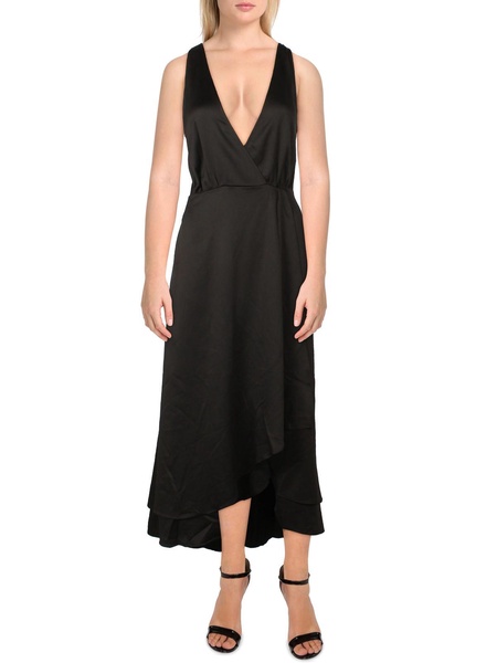 alessia womens v neck layered hem midi dress
