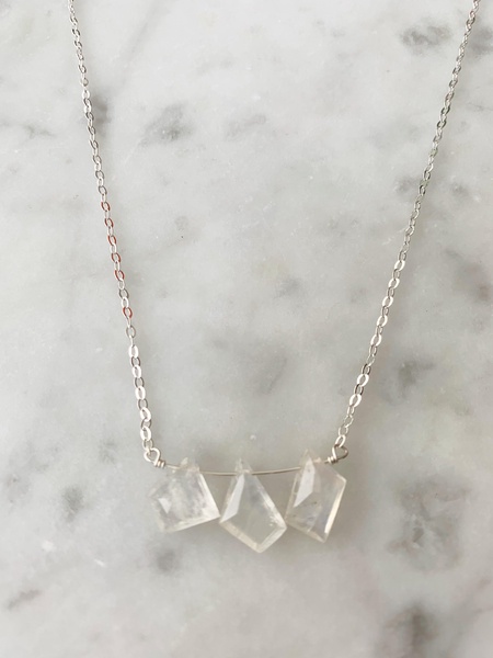 sterling silver 3 odd stone moonstone bar necklace