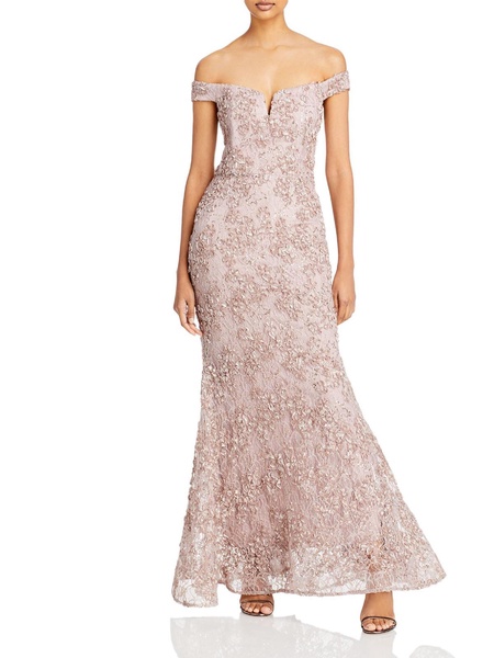 womens soutache off-the-shoulder evening dress