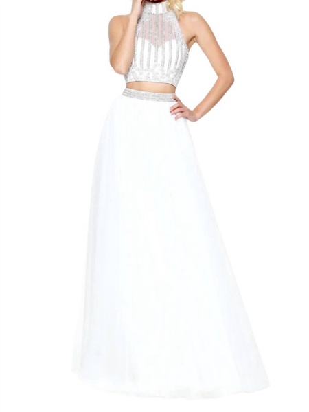 keyhole back prom dress in ivory