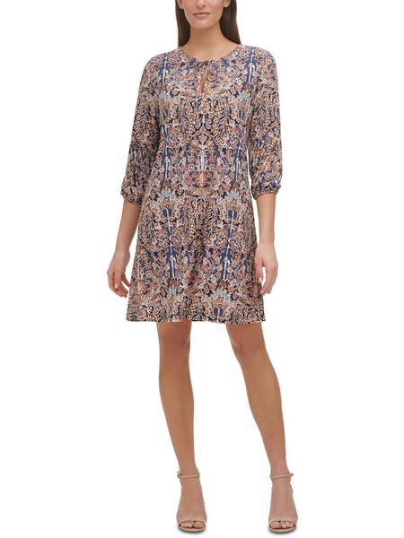 womens tie neck short mini dress