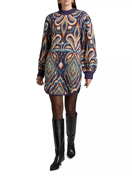 pineapple ikat knit dress in blue