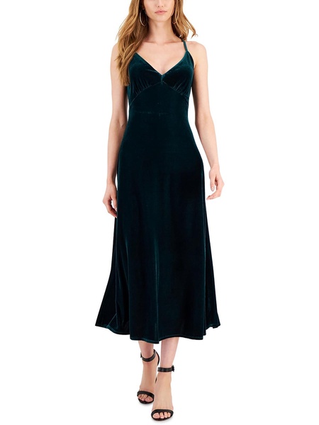 petites womens velour spaghetti straps evening dress